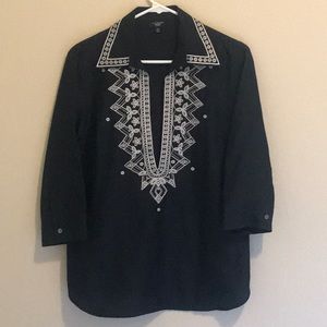 Talbots Navy DeepV Blouse